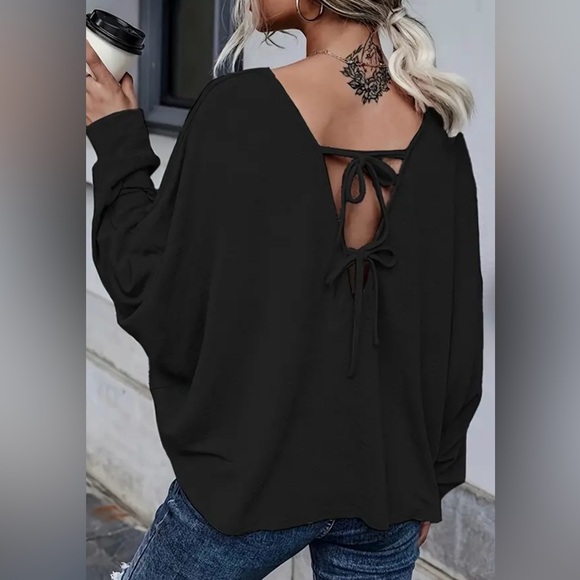 Maureen Fashion Tops - New Women’s Plus Size Lace Up Top, Casual Long Sleeve Loose Top